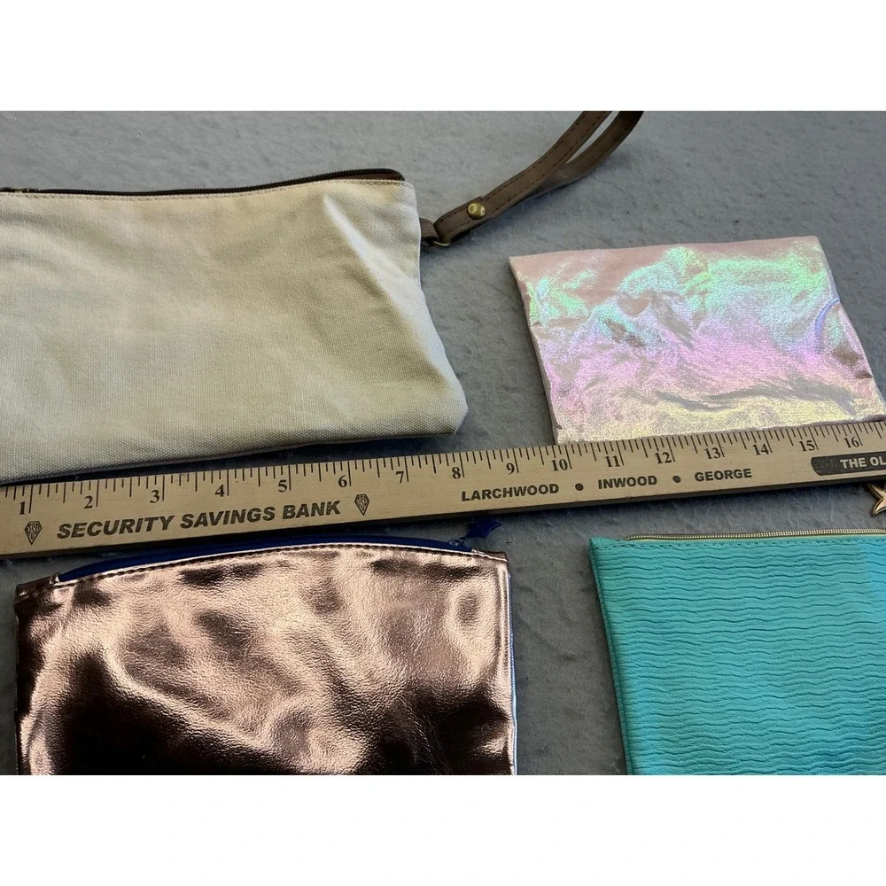Ipsy Other Brand Makeup Bag Lot 4pc Metallic Canvas Iridescent Pouch Rose Gold